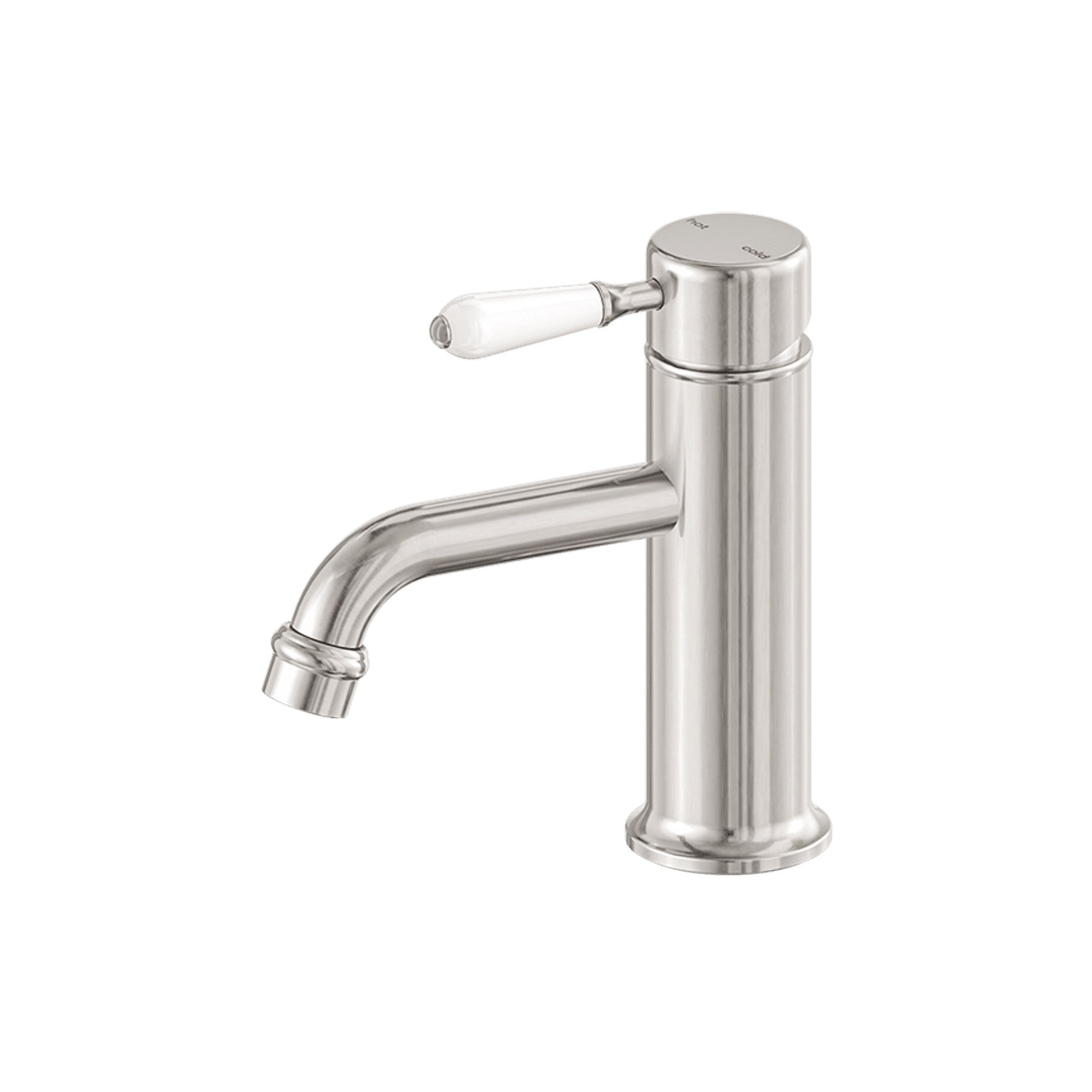 York Straight Basin Mixer With White Porcelain Lever Brushed Nickel
