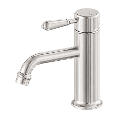 York Straight Basin Mixer With Metal Lever Brushed Nickel