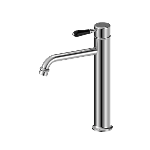 York Straight Tall Basin Mixer With Black Porcelain Lever Chrome