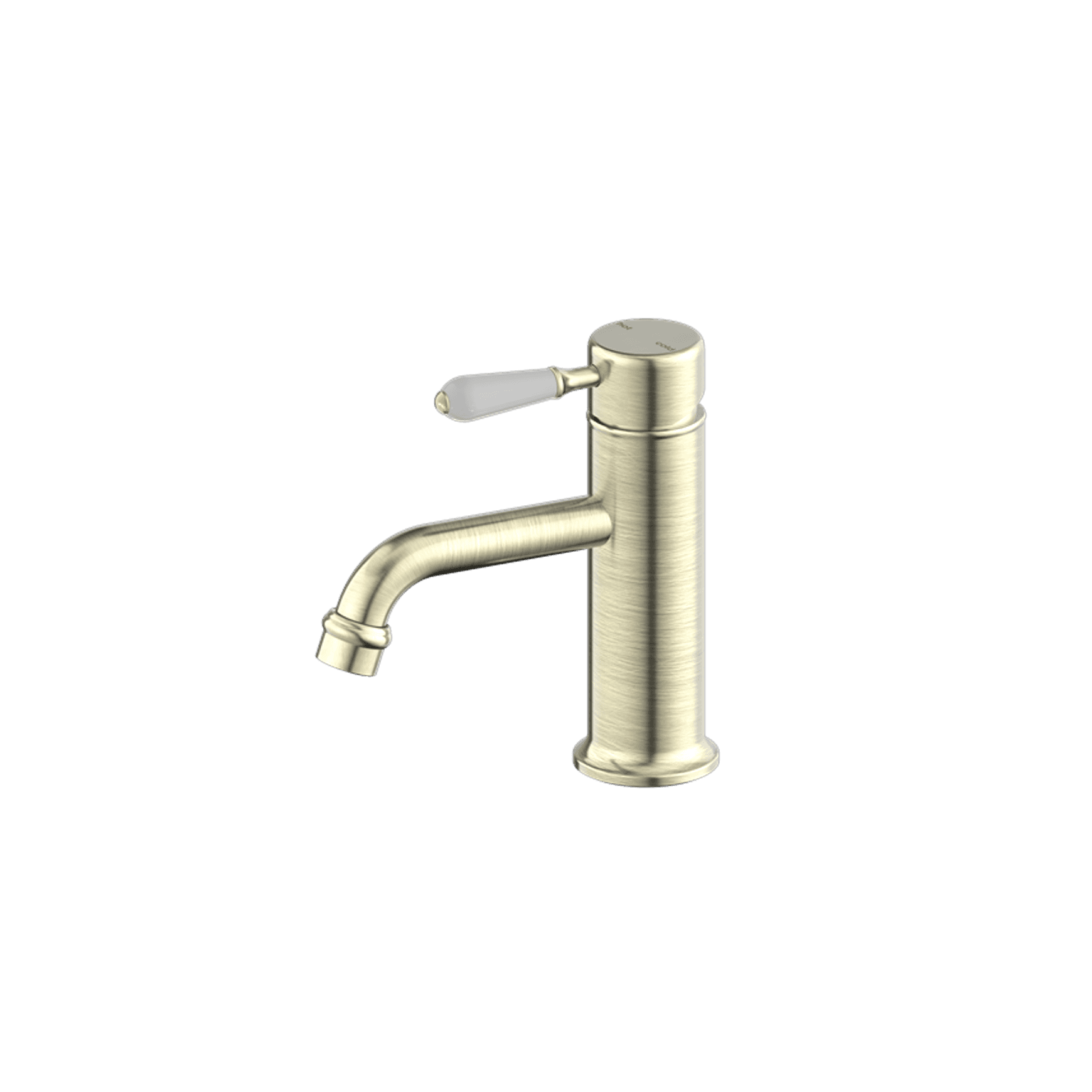 York Straight Basin Mixer With White Porcelain Lever Aged Brass