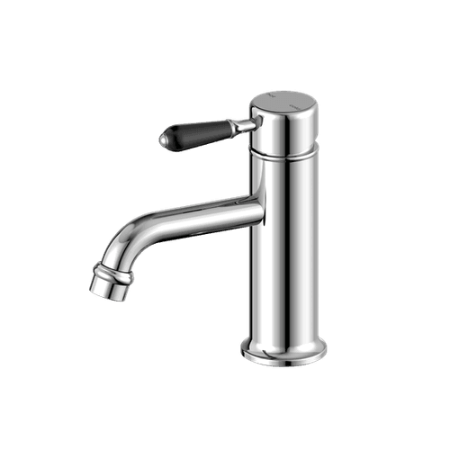 York Straight Basin Mixer With Black Porcelain Lever Chrome