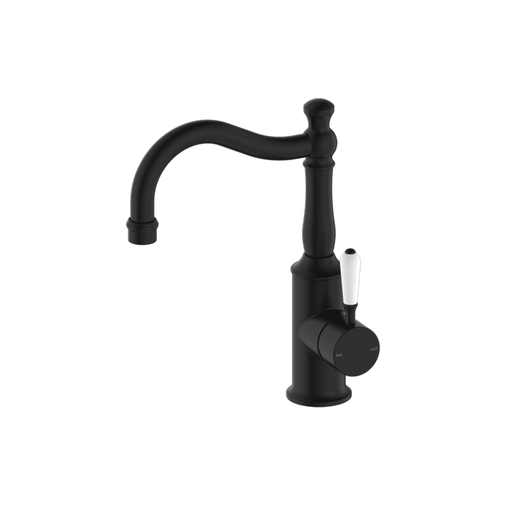 York Basin Mixer Hook Spout With White Porcelain Lever Matte Black