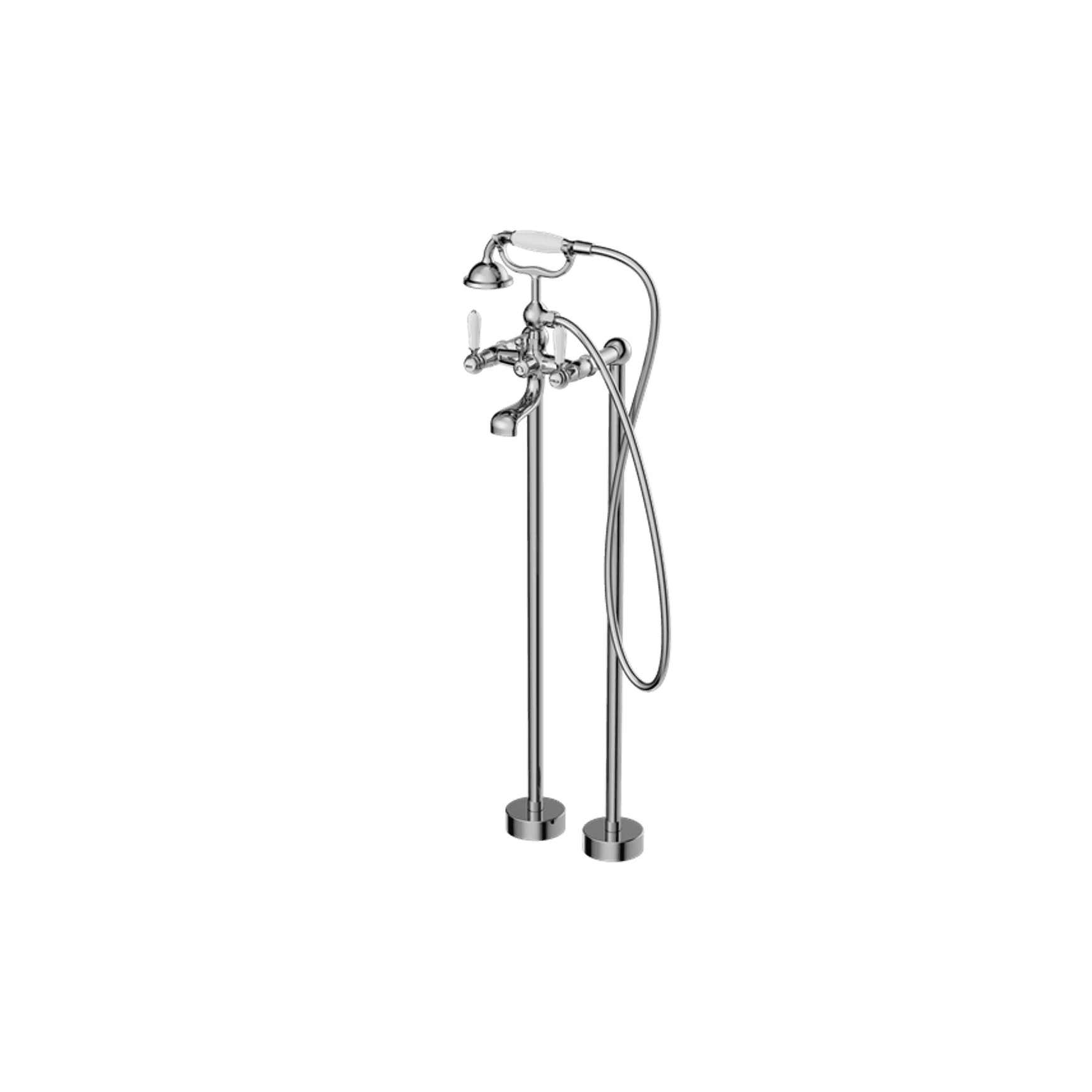 York Freestanding Bath Set With White Porcelain Hand Shower Chrome