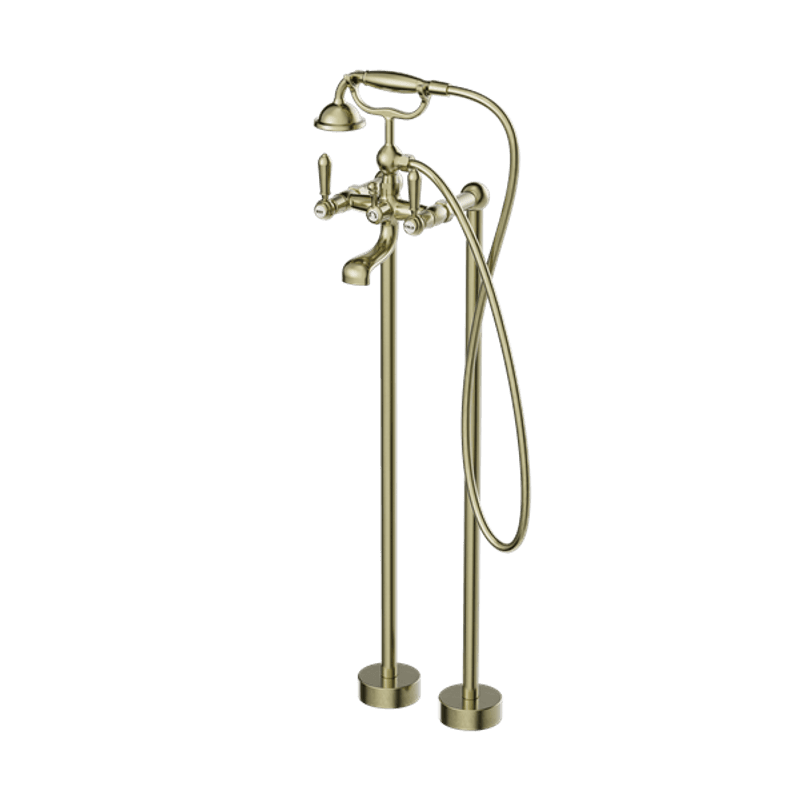 York Freestanding Bath Set With Metal Hand Shower Aged Brass