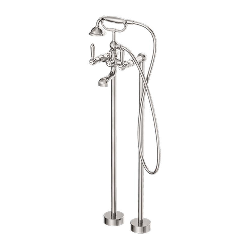 York Freestanding Bath Set With Metal Hand Shower Brushed Nickel