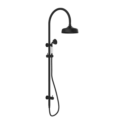 York Twin Shower With White Porcelain Hand Shower Matte Black