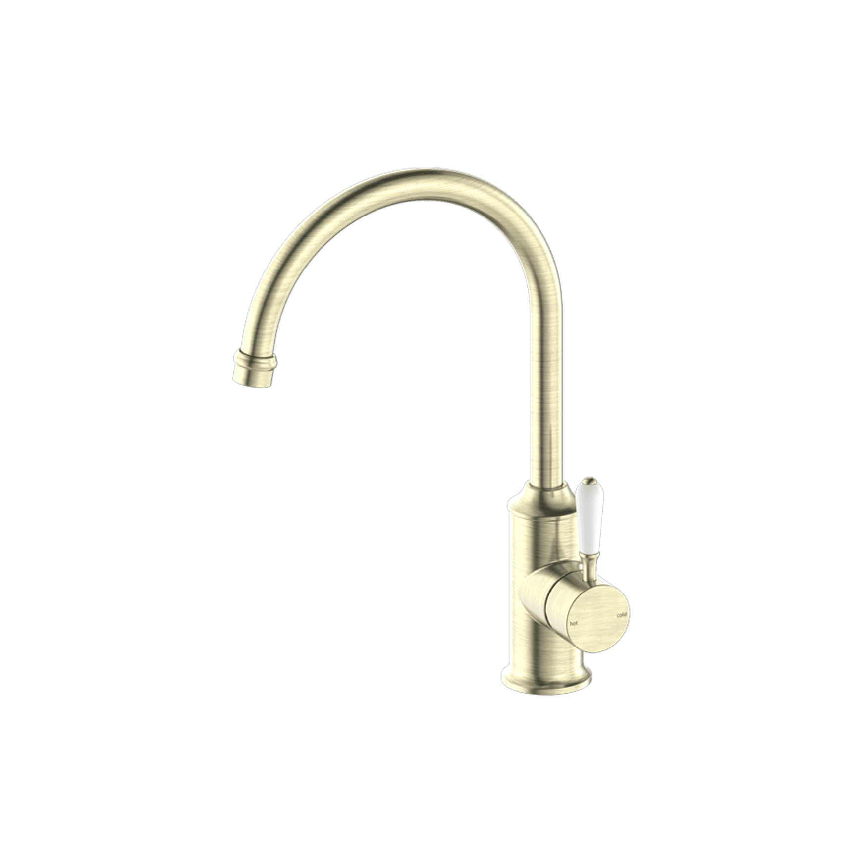 York Kitchen Mixer Gooseneck Spout With White Porcelain Lever Aged Brass