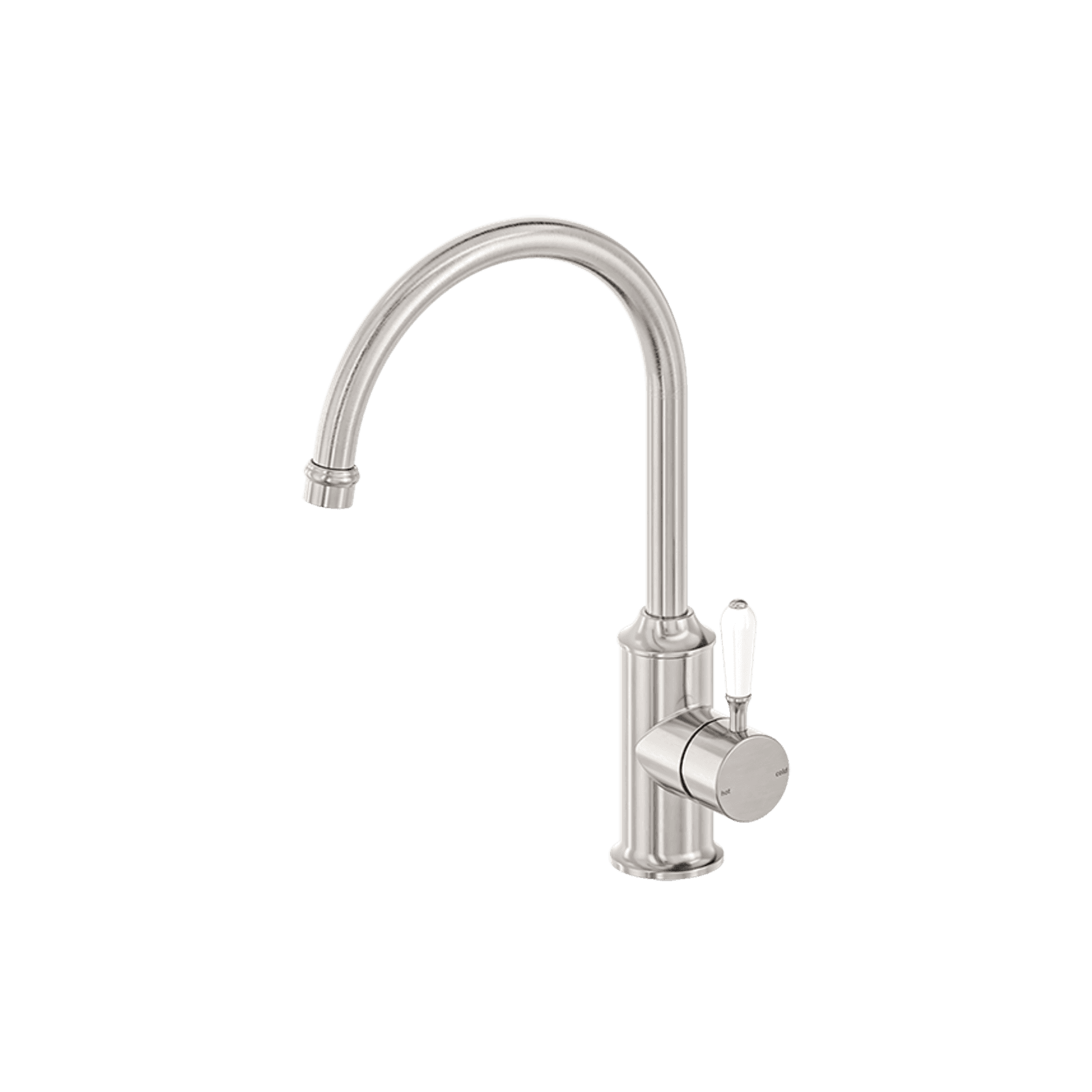 York Kitchen Mixer Gooseneck Spout With White Porcelain Lever Brushed Nickel