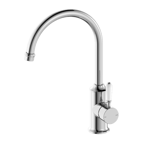 York Kitchen Mixer Gooseneck Spout With White Porcelain Lever Chrome