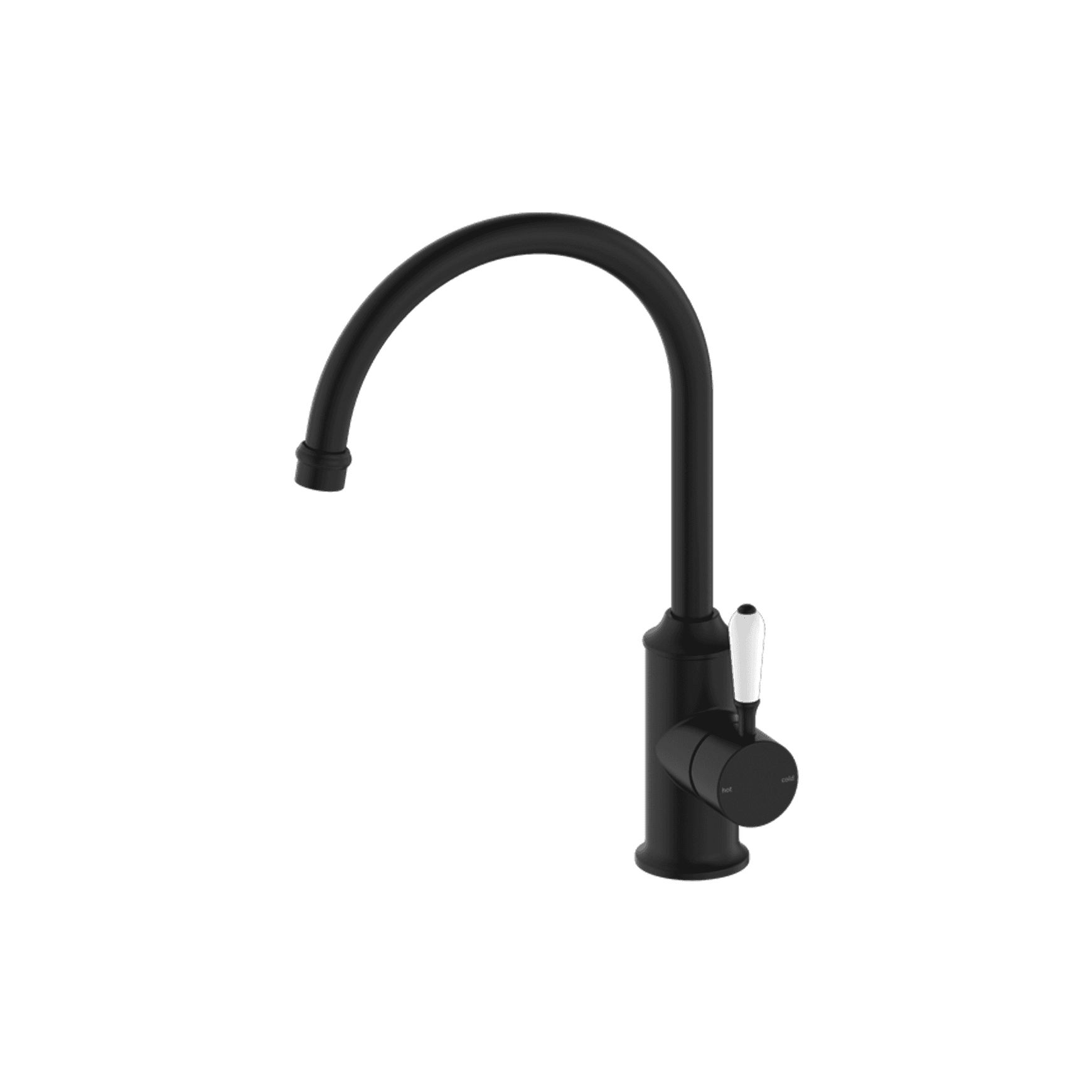York Kitchen Mixer Gooseneck Spout With White Porcelain Lever Matte Black
