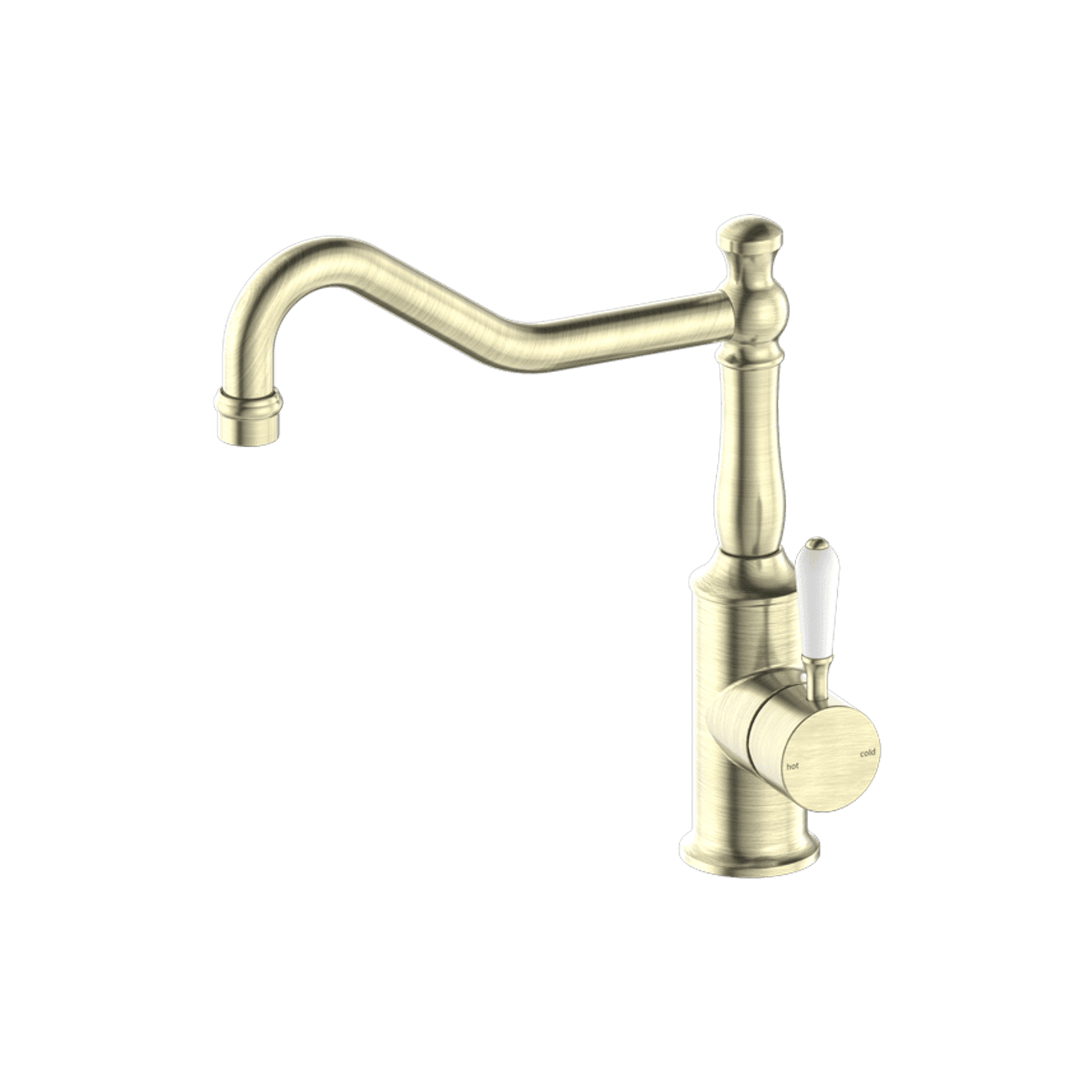 York Kitchen Mixer Hook Spout With White Porcelain Lever Aged Brass