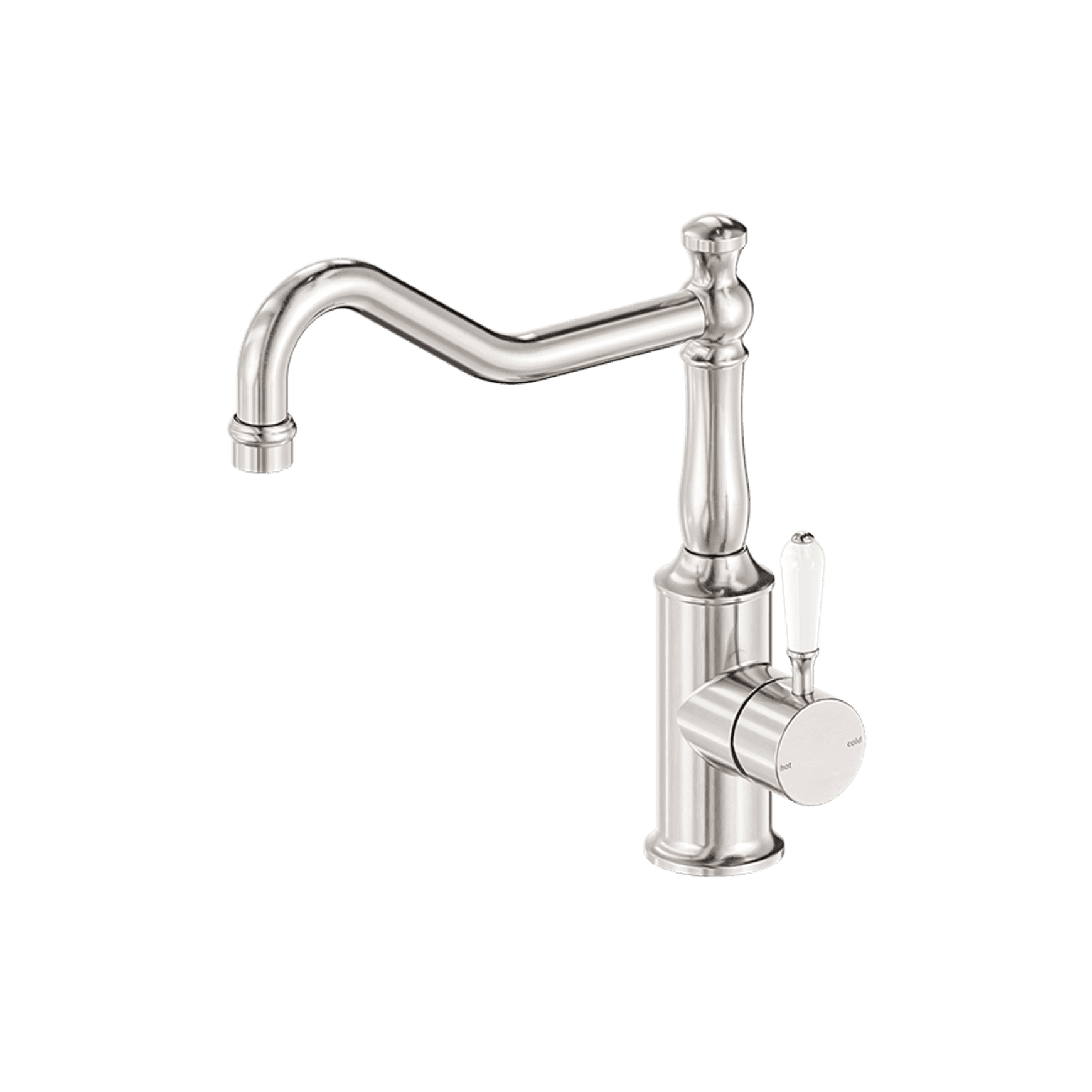 York Kitchen Mixer Hook Spout With White Porcelain Lever Brushed Nickel