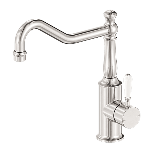 York Kitchen Mixer Hook Spout With White Porcelain Lever Brushed Nickel