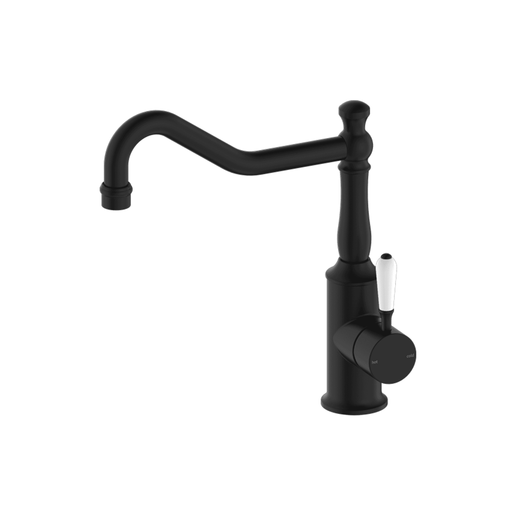 York Kitchen Mixer Hook Spout With White Porcelain Lever Matte Black