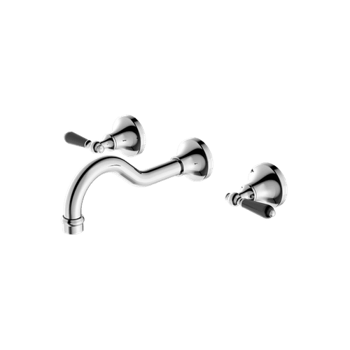 York Wall Basin Set With Black Porcelain Lever Chrome