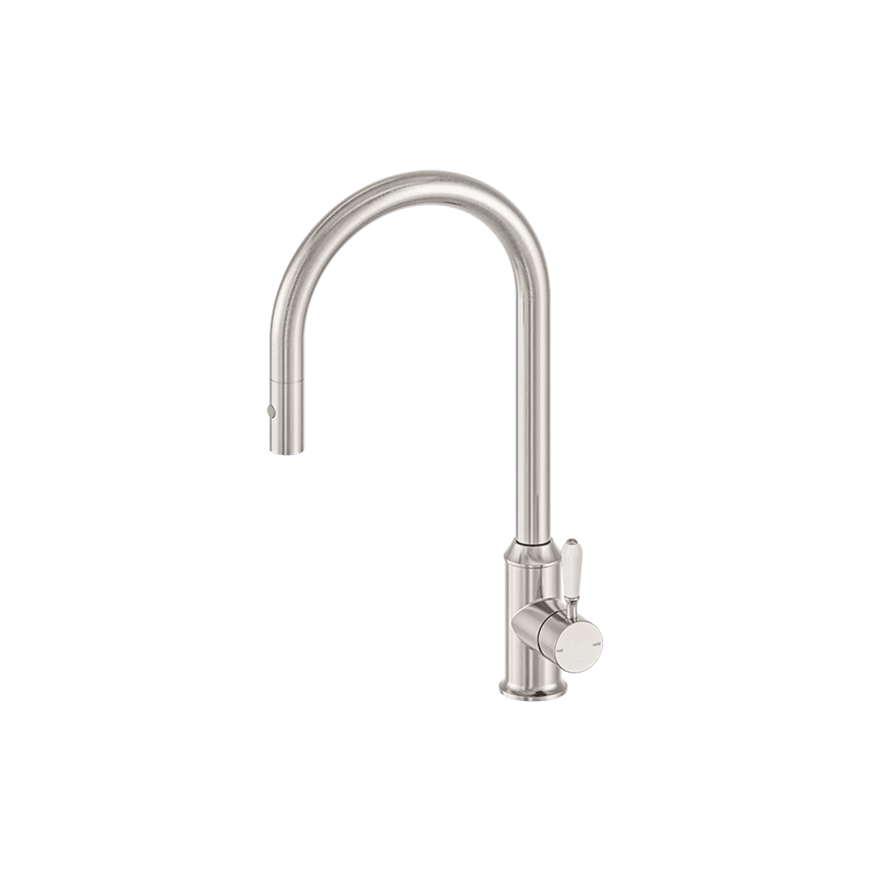 York Pull Out Sink Mixer With Vegie Spray Function With White Porcelain Lever Brushed Nickel
