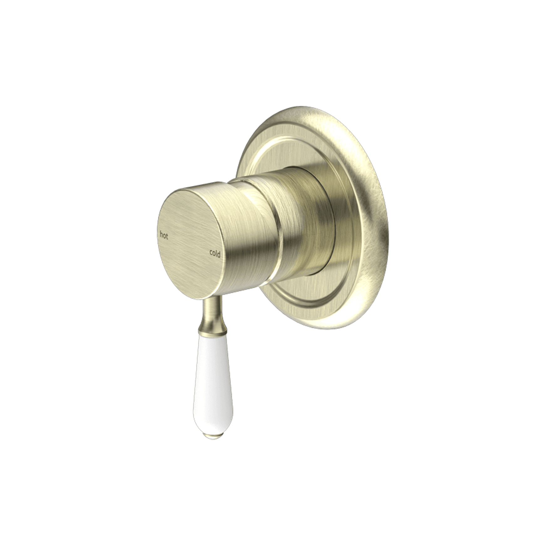 York Shower Mixer With White Porcelain Lever Aged Brass