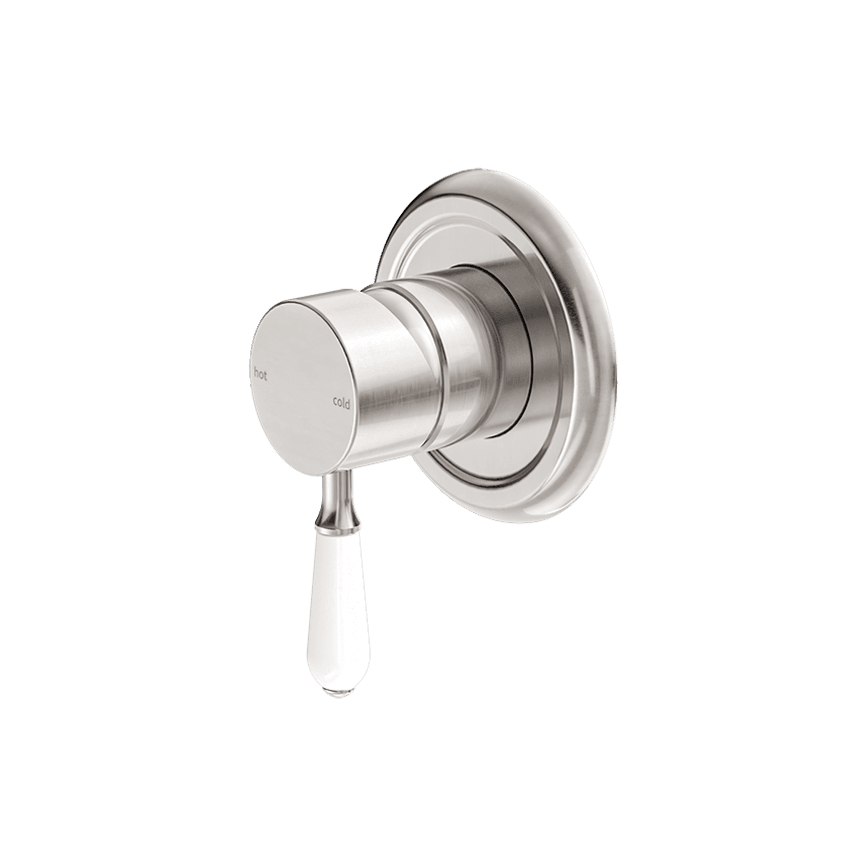 York Shower Mixer With White Porcelain Lever Brushed Nickel