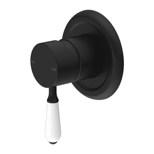 York Shower Mixer With White Porcelain Lever Matte Black