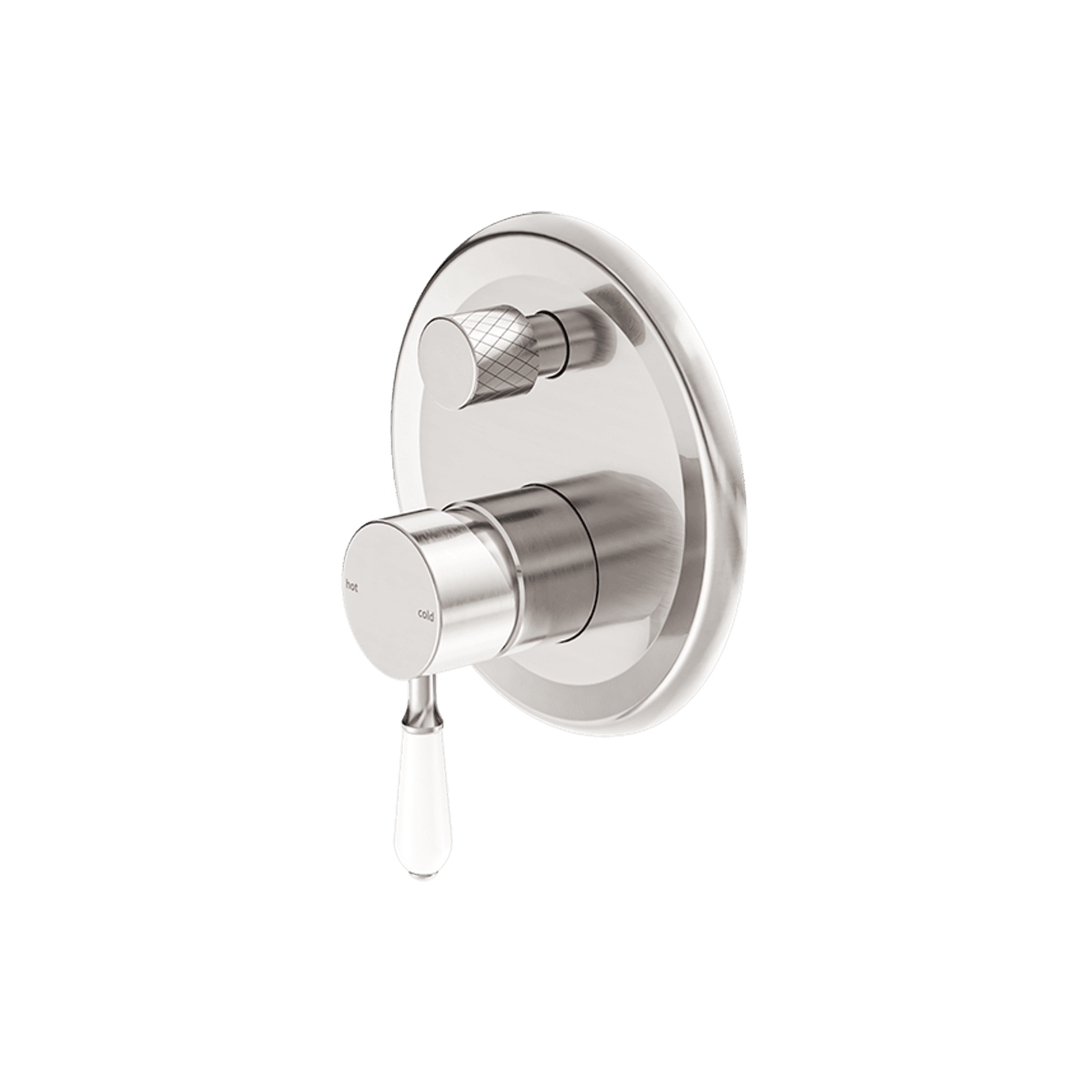 York Shower Mixer With Divertor With White Porcelain Lever Brushed Nickel