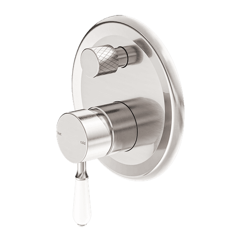 York Shower Mixer With Divertor With White Porcelain Lever Brushed Nickel
