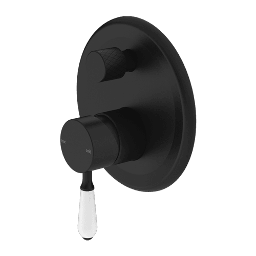 York Shower Mixer With Divertor With White Porcelain Lever Matte Black