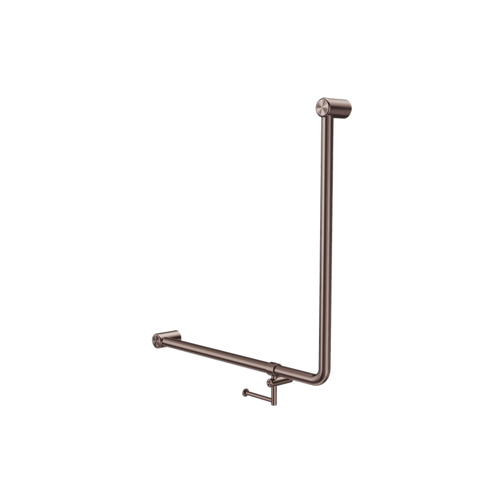Mecca Care 32mm Ambulant 90 Degree Bent Tube Grab Rail 750X750mm With Toilet Roll Holder Brushed Bronze