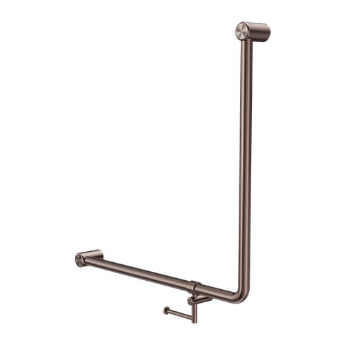 Mecca Care 32mm Ambulant 90 Degree Bent Tube Grab Rail 750X750mm With Toilet Roll Holder Brushed Bronze