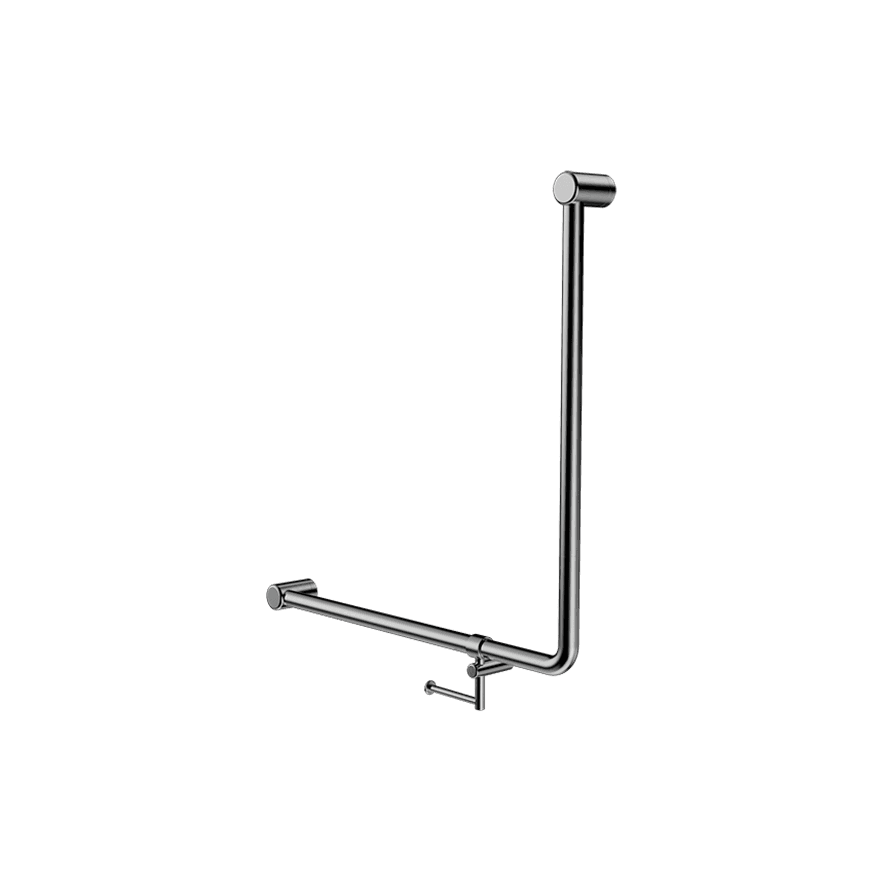 Mecca Care 32mm Ambulant 90 Degree Bent Tube Grab Rail 750X750mm With Toilet Roll Holder Chrome