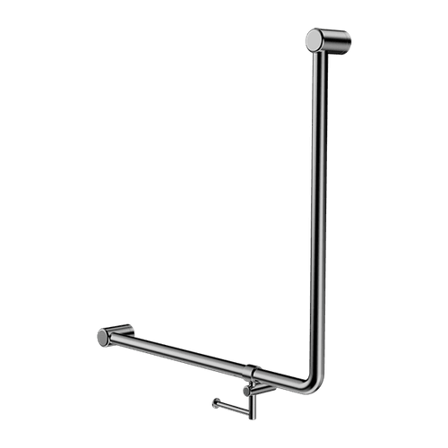 Mecca Care 32mm Ambulant 90 Degree Bent Tube Grab Rail 750X750mm With Toilet Roll Holder Chrome