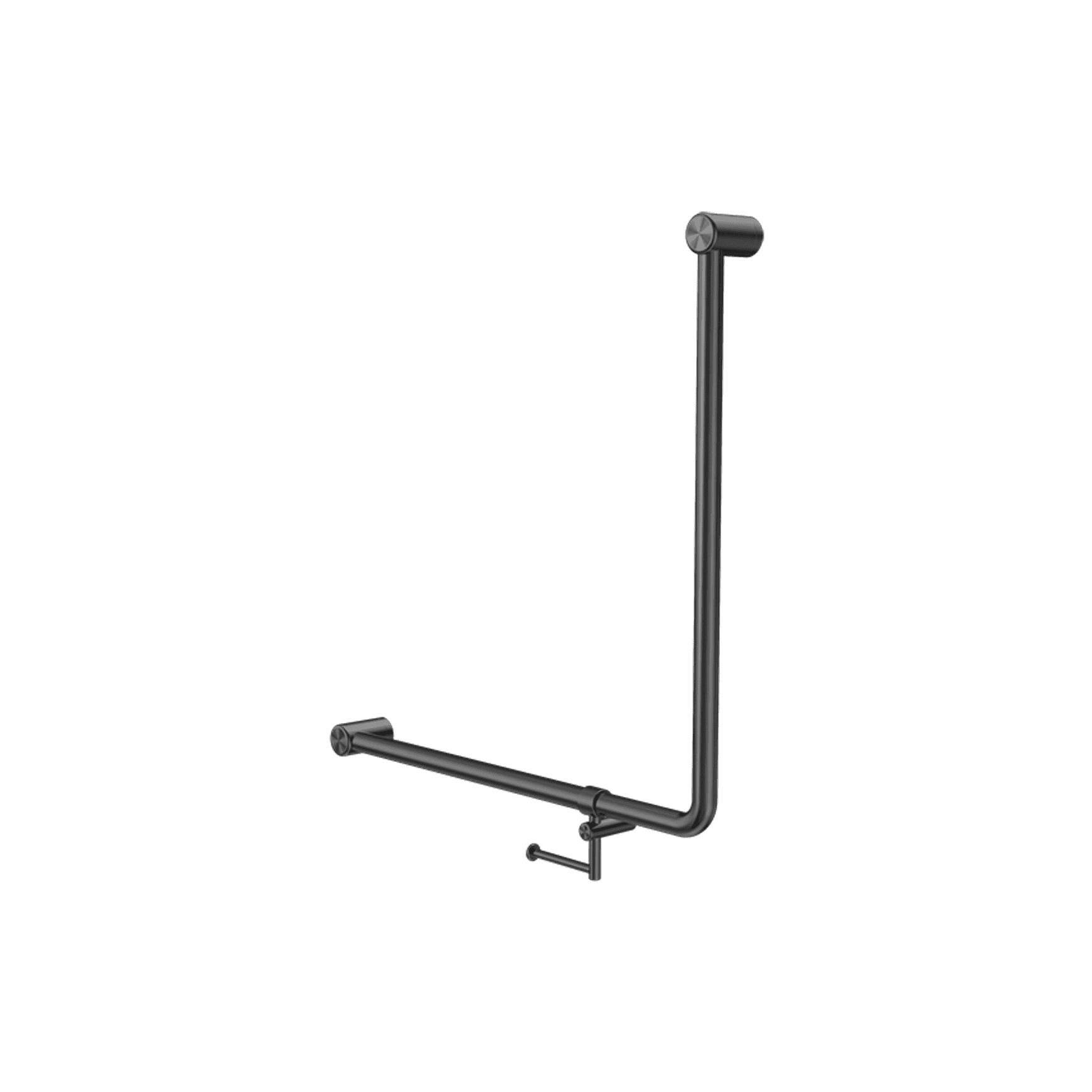 Mecca Care 32mm Ambulant 90 Degree Bent Tube Grab Rail 750X750mm With Toilet Roll Holder Gun Metal