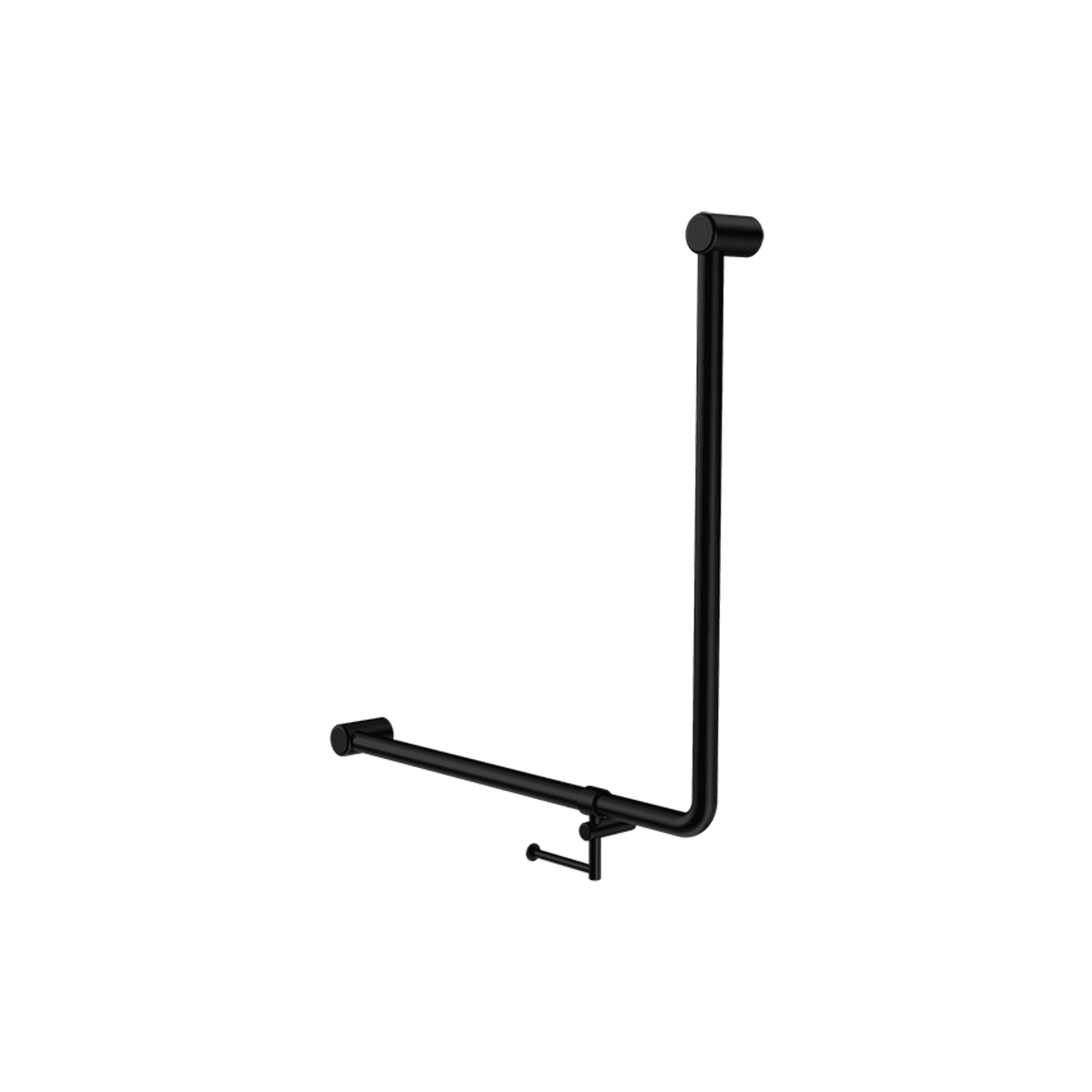 Mecca Care 32mm Ambulant 90 Degree Bent Tube Grab Rail 750X750mm With Toilet Roll Holder Matte Black