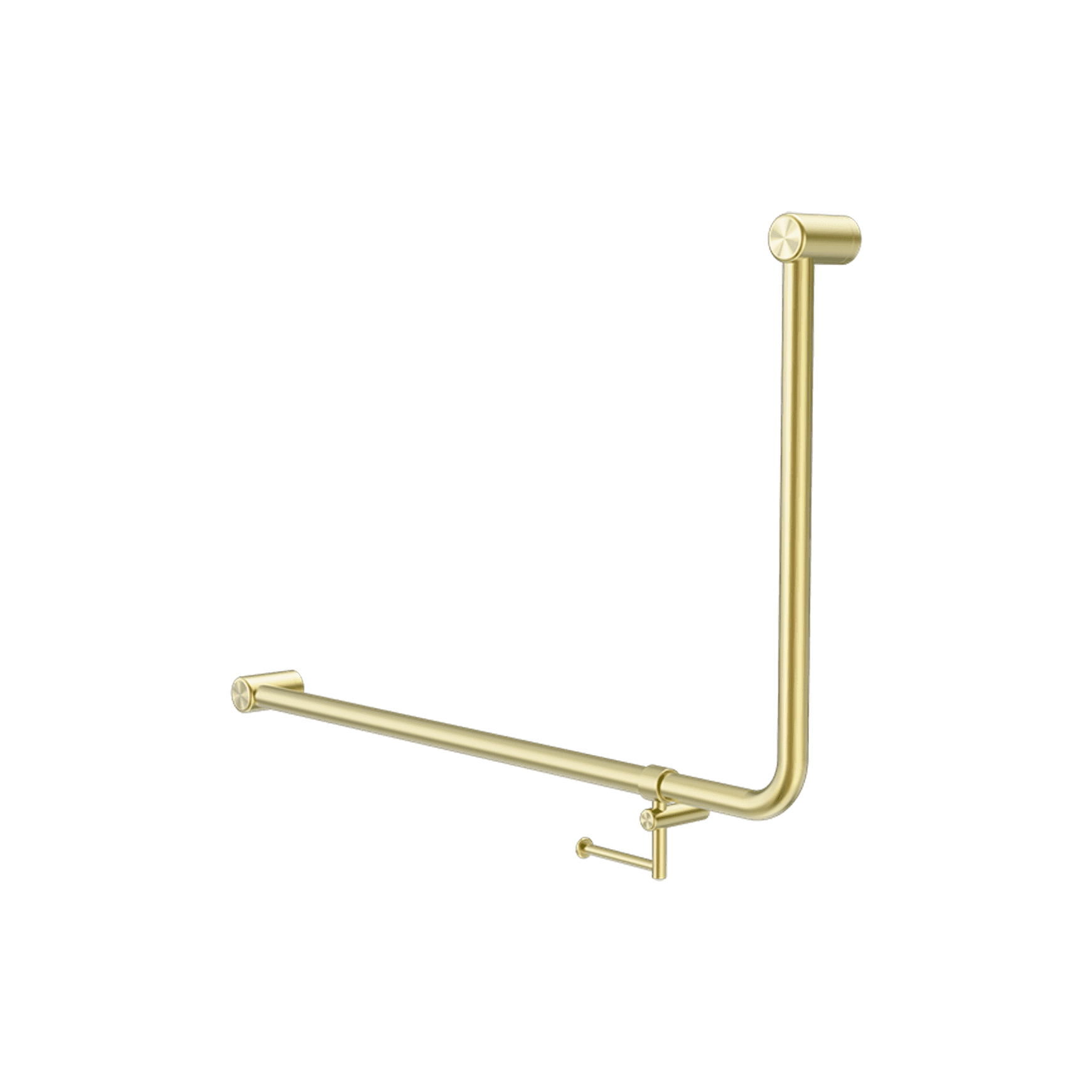 Mecca Care 32mm Ambulant 90 Degree Bent Tube Grab Rail 600X1000mm With Toilet Roll Holder Brushed Gold