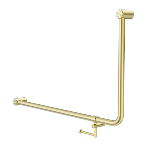 Mecca Care 32mm Ambulant 90 Degree Bent Tube Grab Rail 600X1000mm With Toilet Roll Holder Brushed Gold