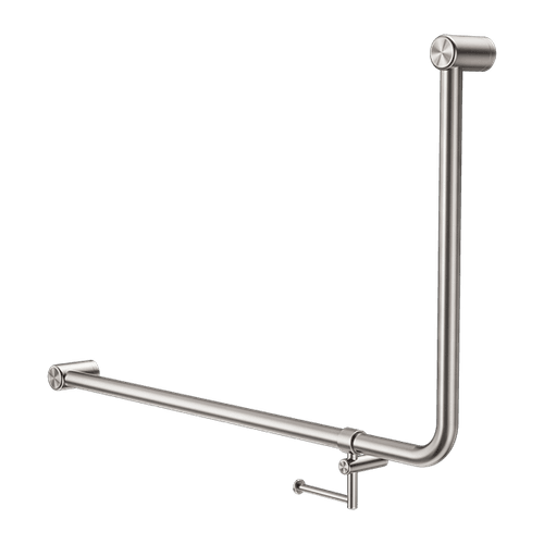Mecca Care 32mm Ambulant 90 Degree Bent Tube Grab Rail 600X1000mm With Toilet Roll Holder Brushed Nickel