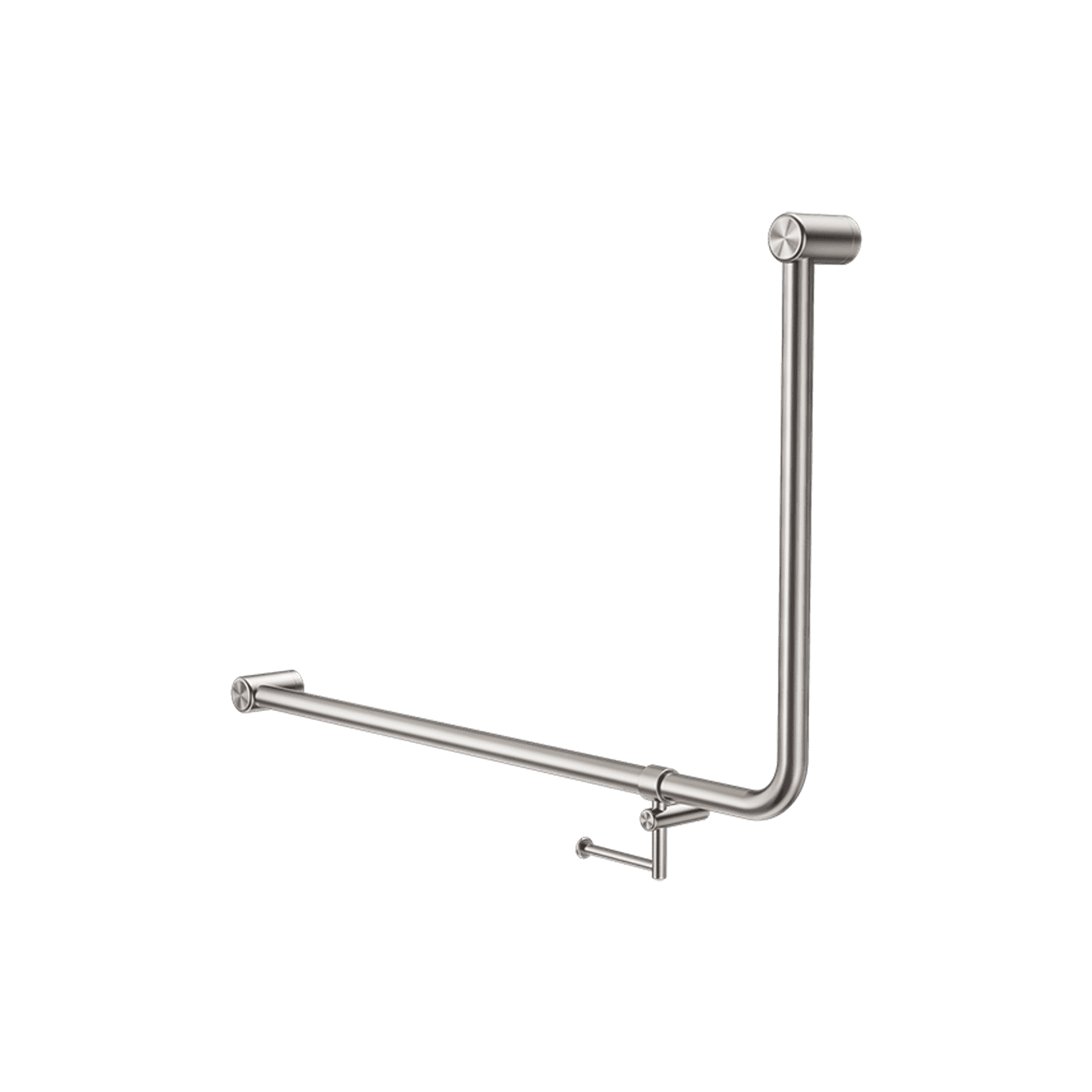 Mecca Care 32mm Ambulant 90 Degree Bent Tube Grab Rail 600X1000mm With Toilet Roll Holder Brushed Nickel