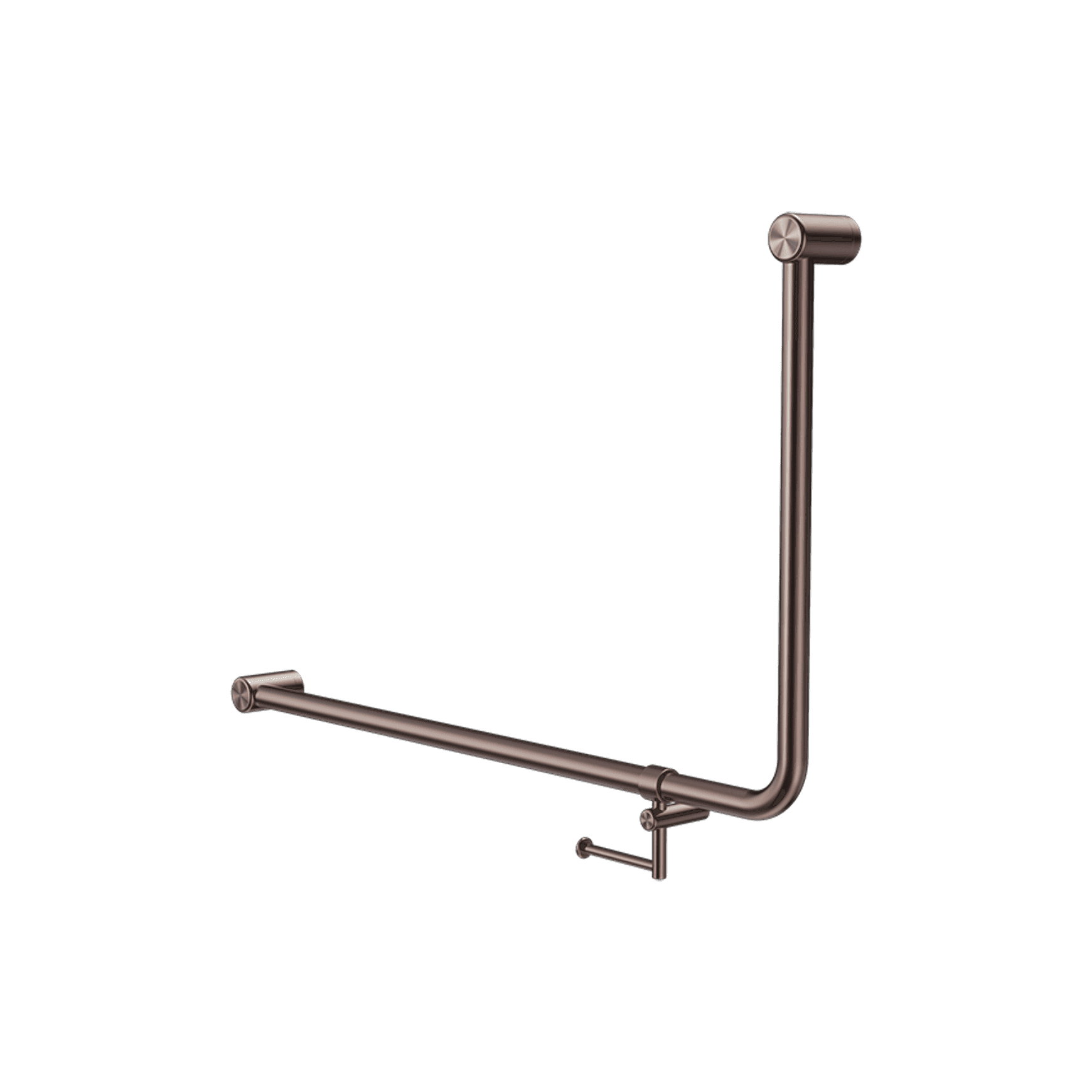 Mecca Care 32mm Ambulant 90 Degree Bent Tube Grab Rail 600X1000mm With Toilet Roll Holder Brushed Bronze