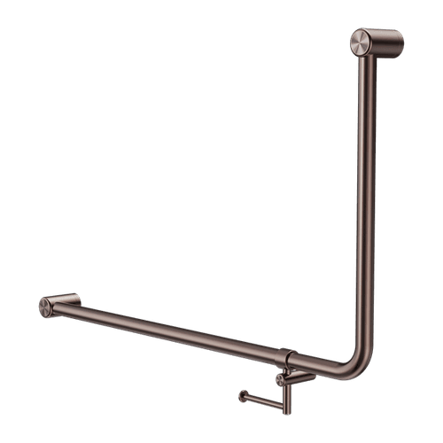 Mecca Care 32mm Ambulant 90 Degree Bent Tube Grab Rail 600X1000mm With Toilet Roll Holder Brushed Bronze