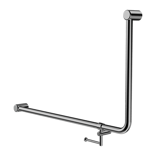 Mecca Care 32mm Ambulant 90 Degree Bent Tube Grab Rail 600X1000mm With Toilet Roll Holder Chrome