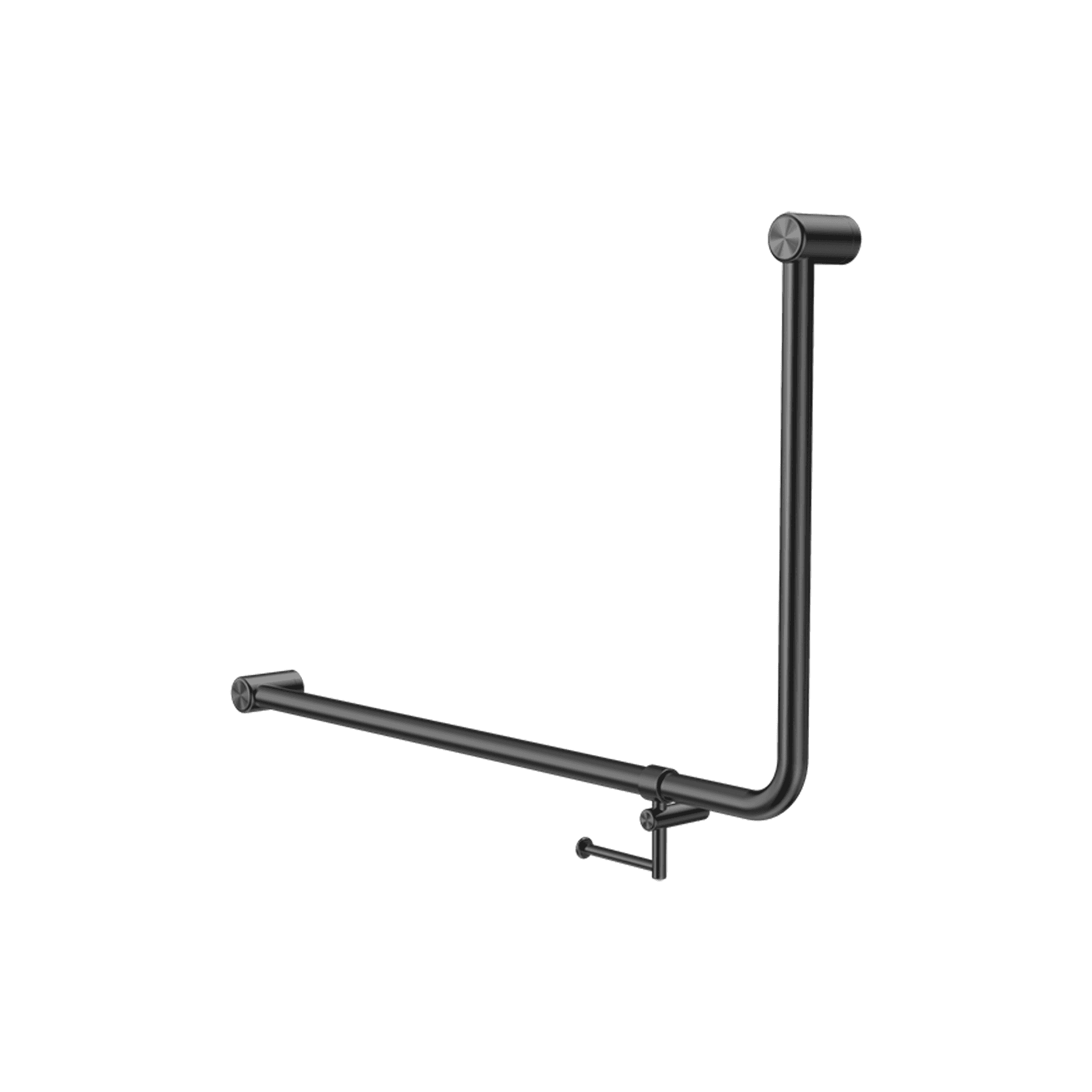 Mecca Care 32mm Ambulant 90 Degree Bent Tube Grab Rail 600X1000mm With Toilet Roll Holder Gun Metal