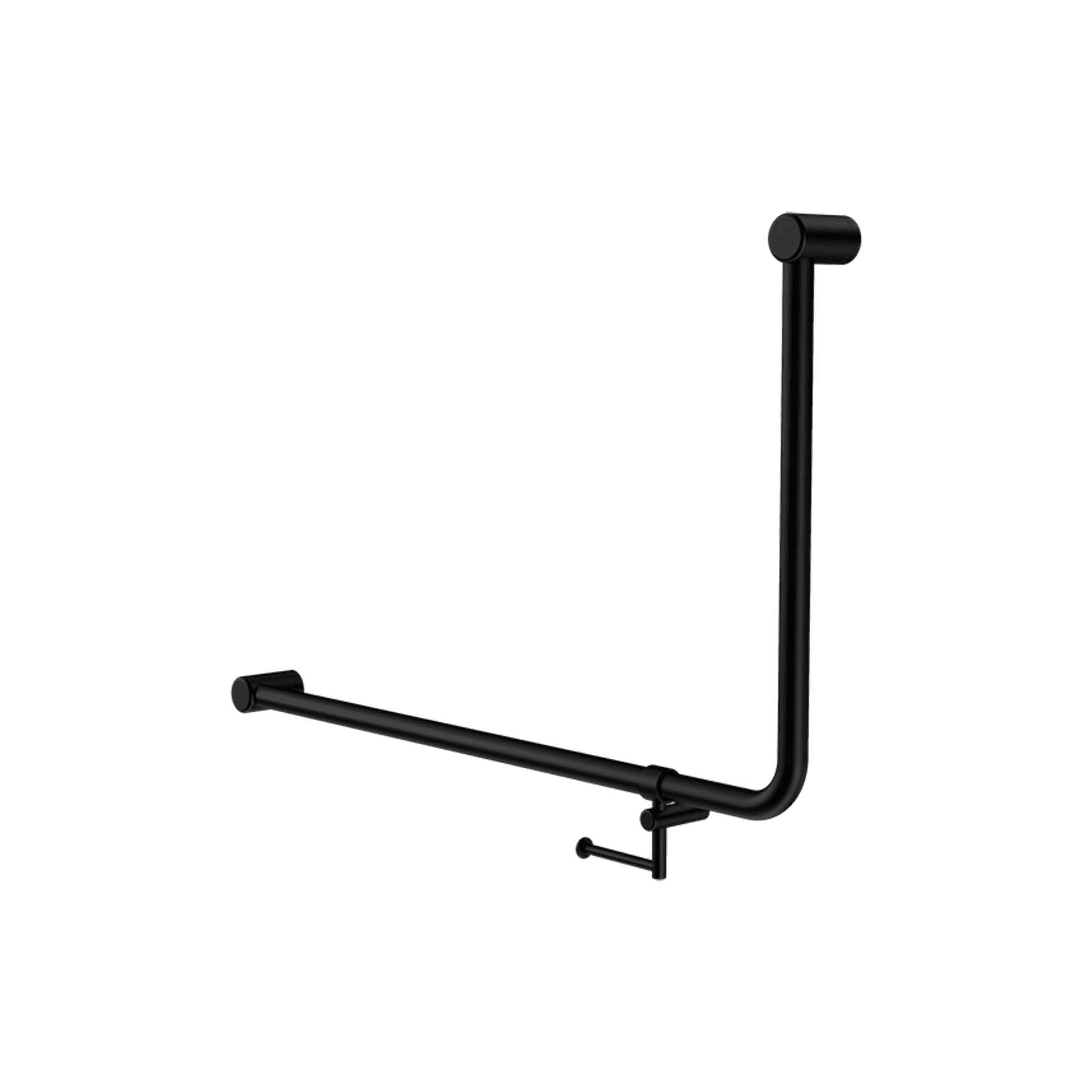 Mecca Care 32mm Ambulant 90 Degree Bent Tube Grab Rail 600X1000mm With Toilet Roll Holder Matte Black