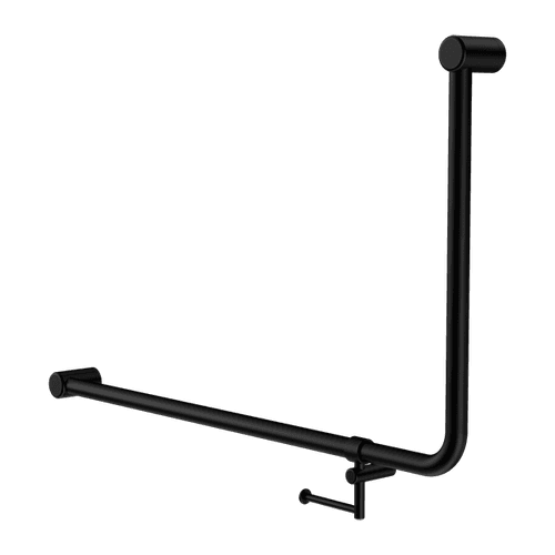 Mecca Care 32mm Ambulant 90 Degree Bent Tube Grab Rail 600X1000mm With Toilet Roll Holder Matte Black