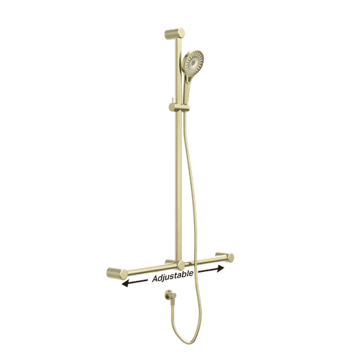 Mecca Care 32mm T Bar Grab Rail And Adjustable Shower Set 1100X750mm Brushed Gold