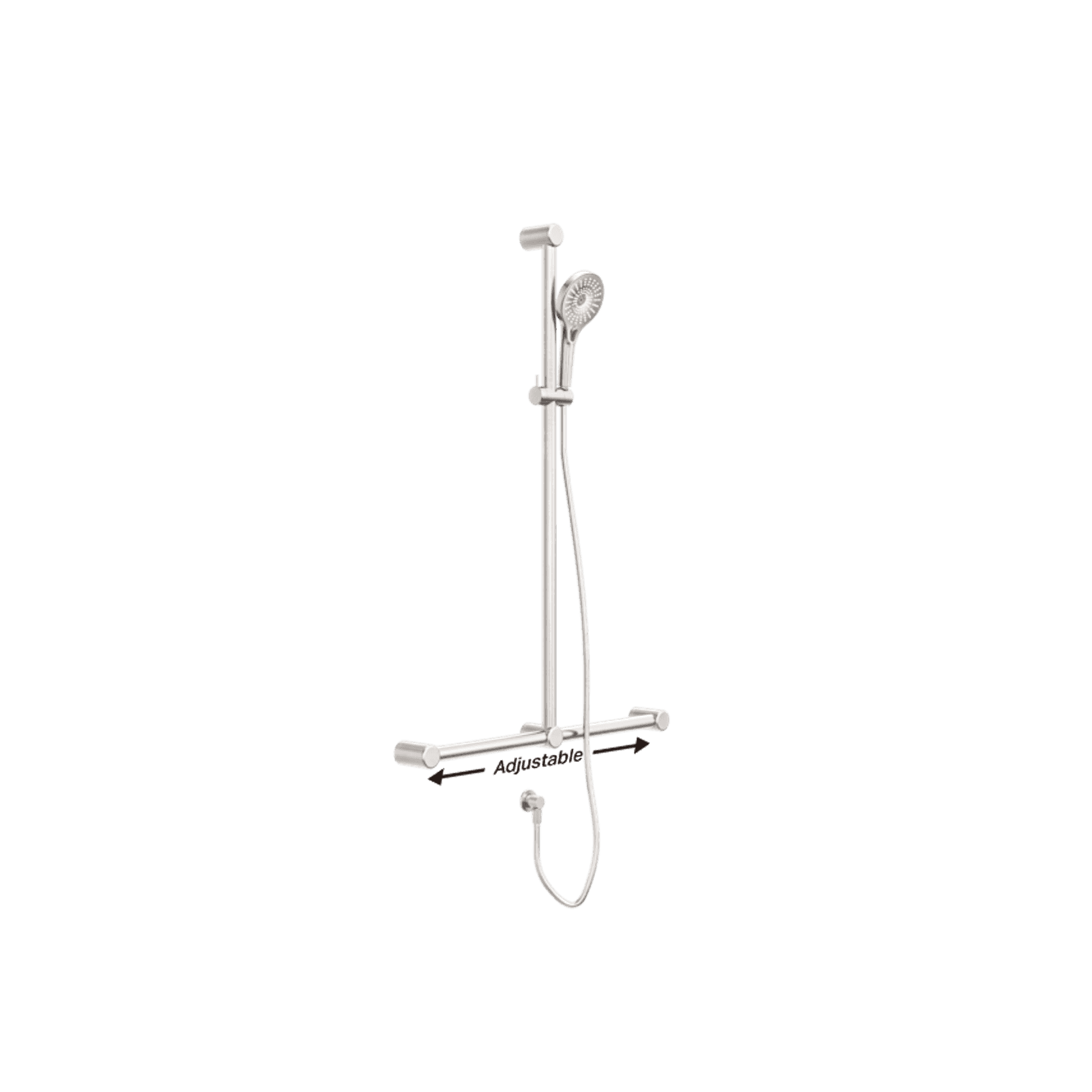 Mecca Care 32mm T Bar Grab Rail And Adjustable Shower Set 1100X750mm Brushed Nickel