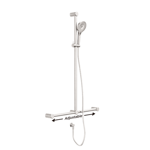 Mecca Care 32mm T Bar Grab Rail And Adjustable Shower Set 1100X750mm Brushed Nickel