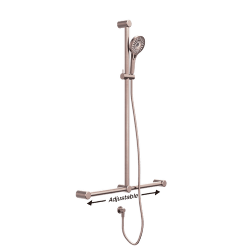 Mecca Care 32mm T Bar Grab Rail And Adjustable Shower Set 1100X750mm Brushed Bronze