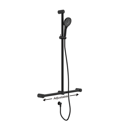 Mecca Care 32mm T Bar Grab Rail And Adjustable Shower Set 1100X750mm Matte Black