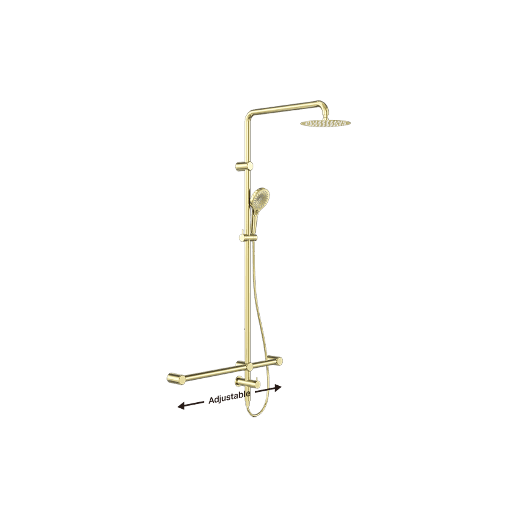 Mecca Care 32mm T Bar Grab Rail 1100x750mm Twin Shower Set Brushed Gold