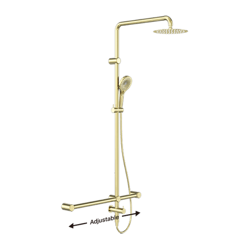 Mecca Care 32mm T Bar Grab Rail 1100x750mm Twin Shower Set Brushed Gold