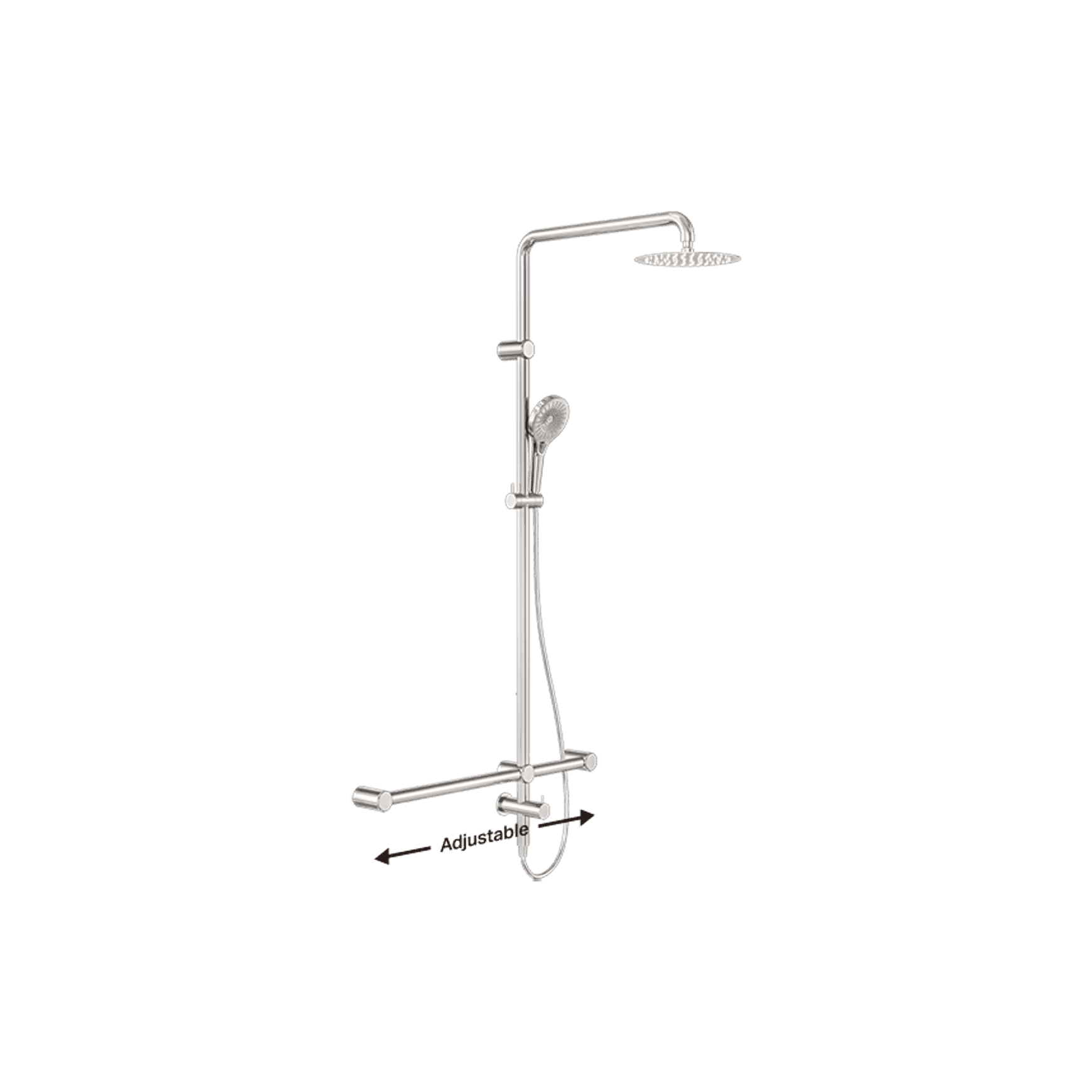 Mecca Care 32mm T Bar Grab Rail 1100x750mm Twin Shower Set Brushed Nickel